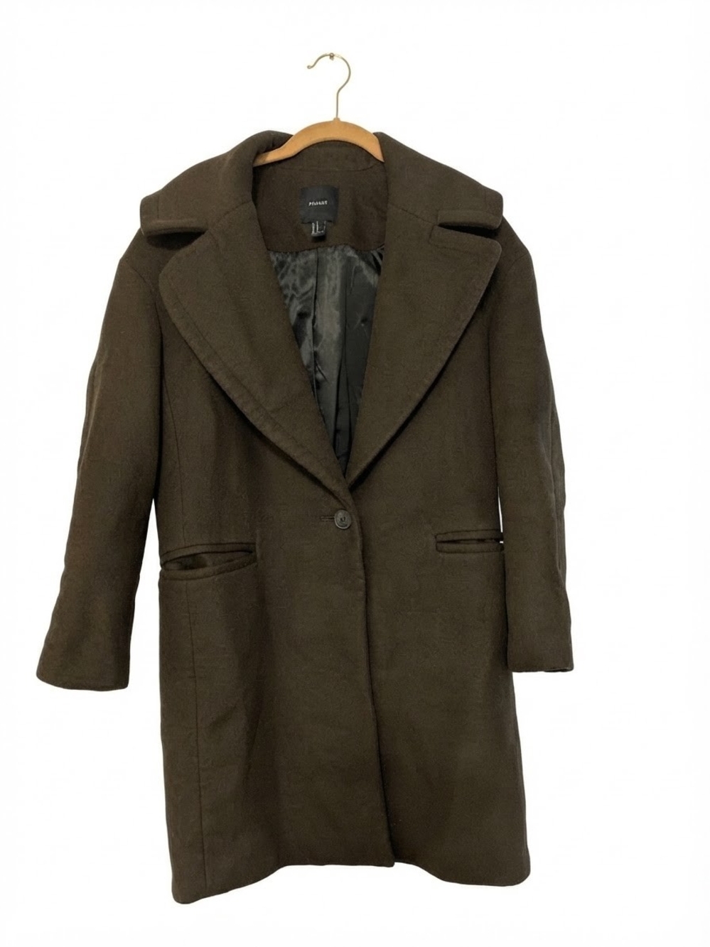 Forever 21 Women's M Wool Blend Pea Coat Olive Green Oversized Collar Minimalist